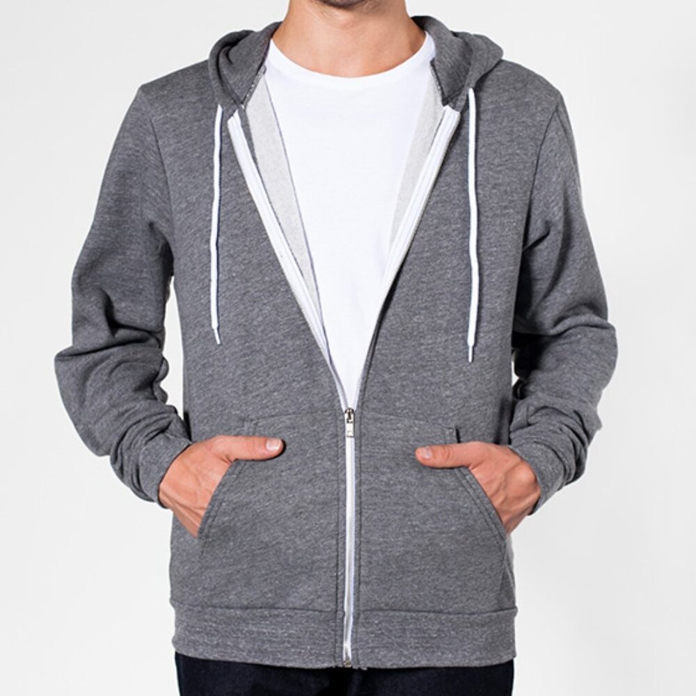 American Apparel Unisex Salt and Pepper Zip Up Hoodie XS Gray MT498W Made in USA